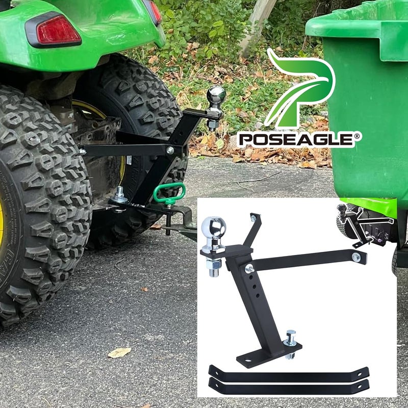 POSEAGLE Lawn Mower Trailer Towing Hitch with Chrome Trailer Hitch Ball, 2,000 lbs, 1-7/8-Inch Diameter, 3/4 x 2-Inch Shank for Cub Cadet Husqvarna Riding Mowers - Image 2